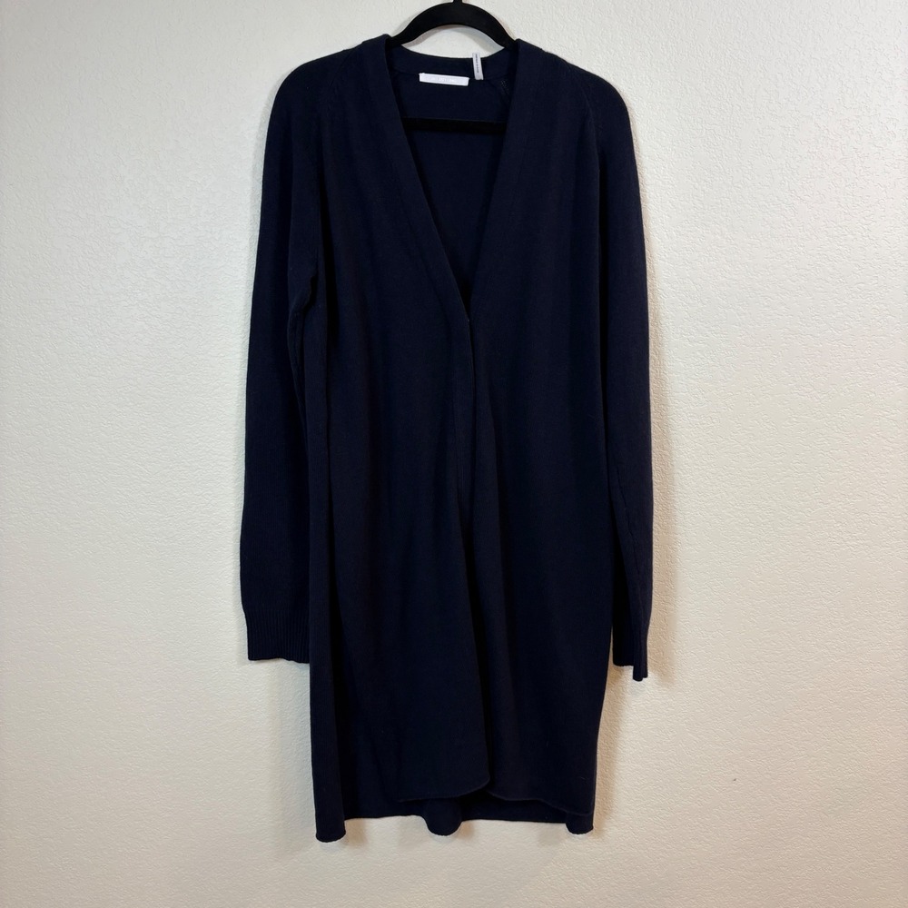 Helmut Lang Cardigan Women M Blue Cashmere Wool High Slit Long Sweater Luxury